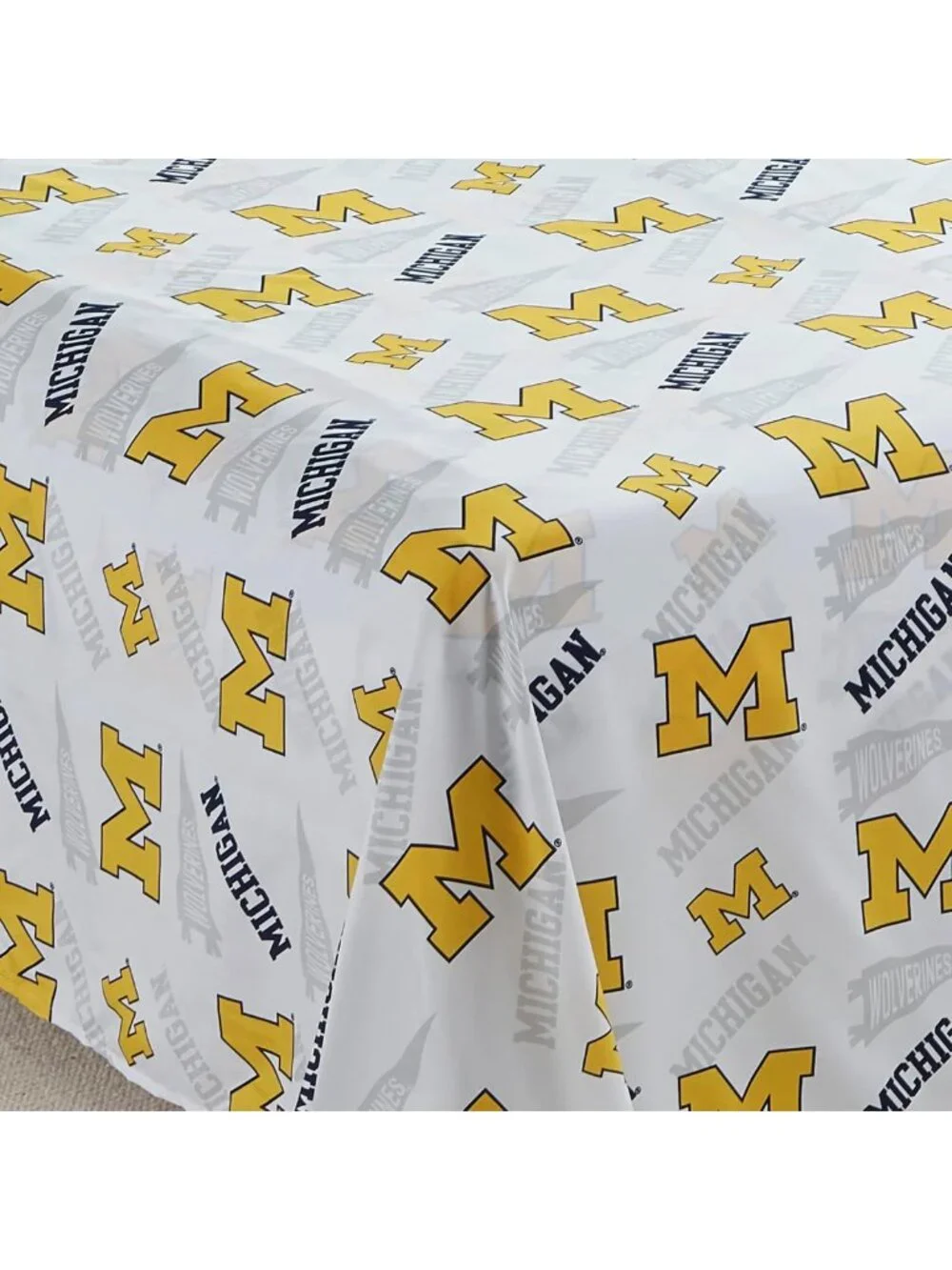 NCAA Full Size Sheet Set - Michigan Wolverines Team Logo Bedding for Dorms